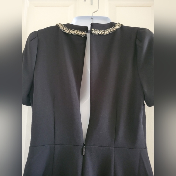 Karl Lagerfeld | NWOT Elegant Black/Gold Tweed-Trim Pleated Midi Dress (SIZE 4) - Picture 8 of 14